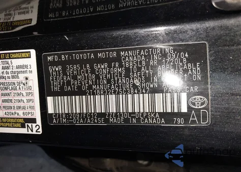 2005 Toyota Corolla S from USA, damaged, VIN 2T1BR32E75C384347